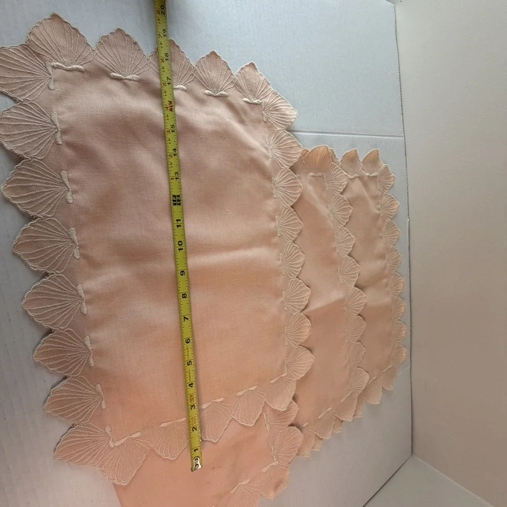 Vintage Pink Embroidered Linen Placemats Set Of 5